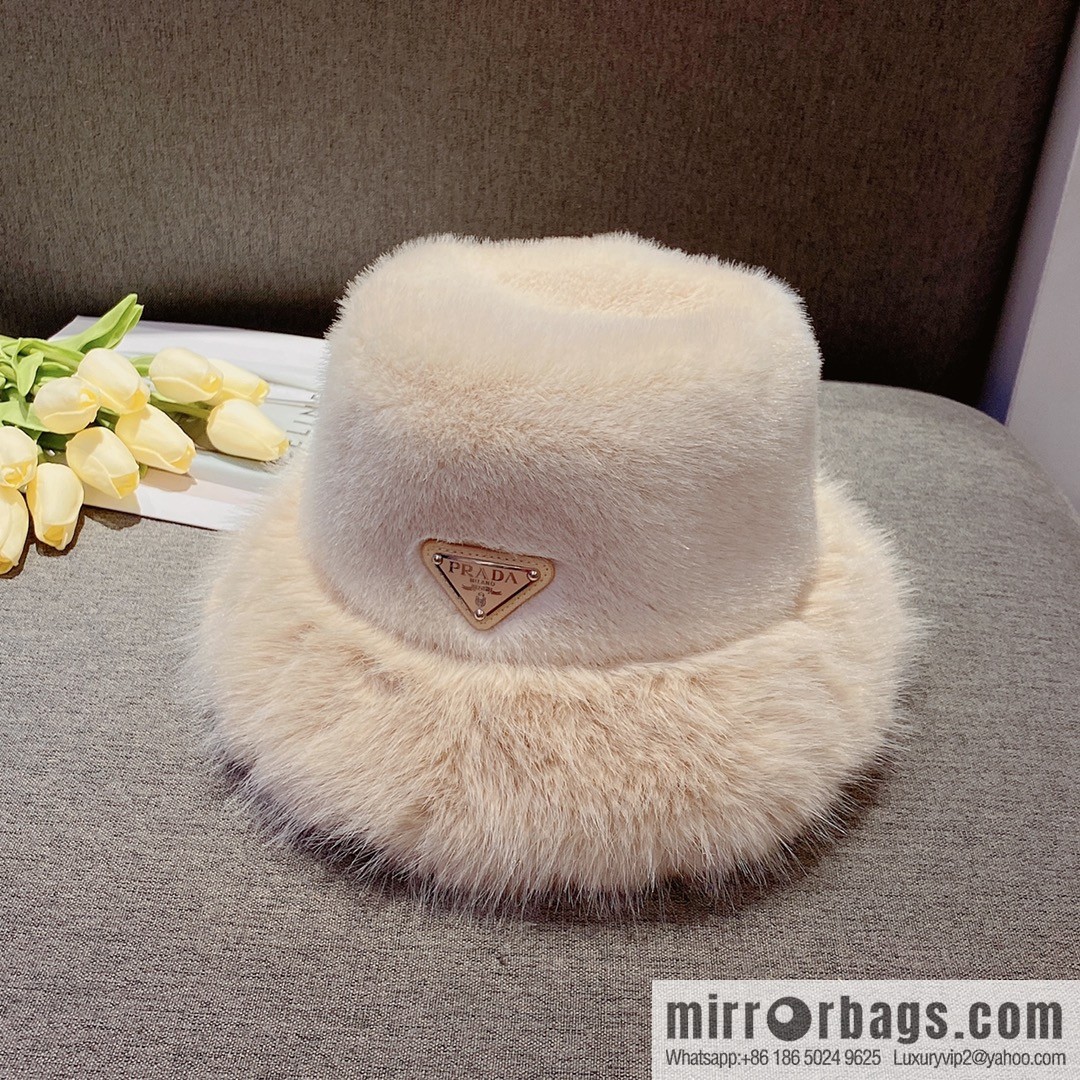 Prada 2022 autumn and winter new mink velvet thickened warm bucket hat