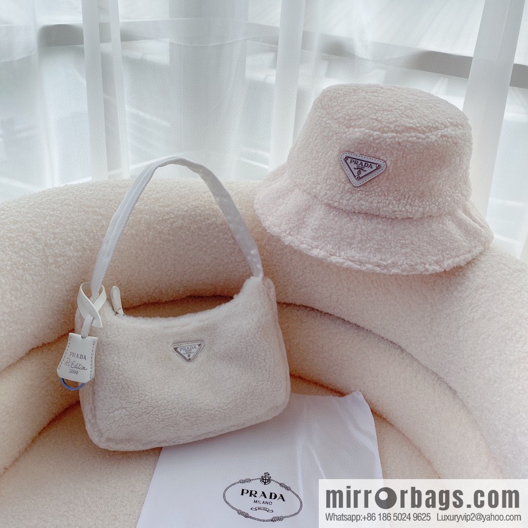 Prada embroidered logo lamb wool bucket hat