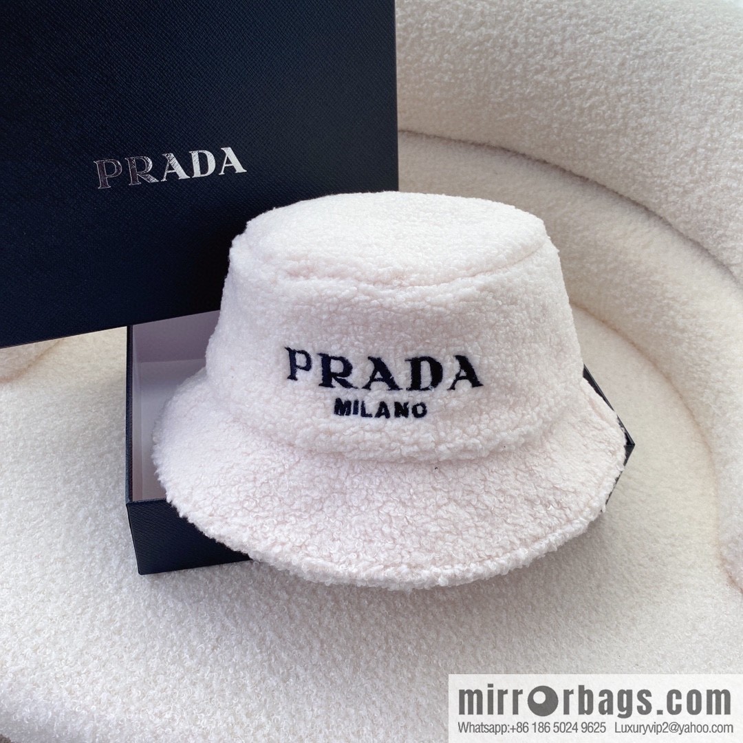 Prada embroidered logo lamb wool bucket hat