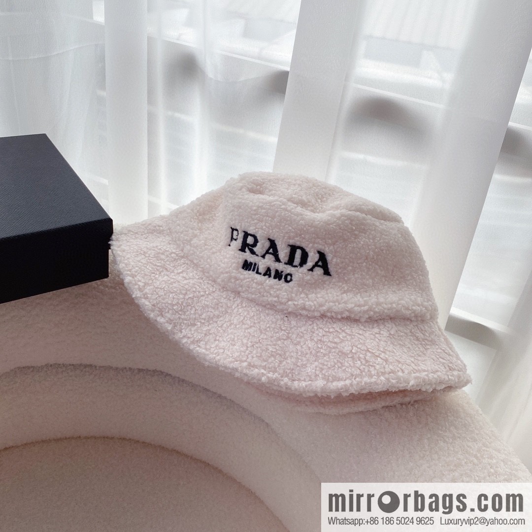 Prada embroidered logo lamb wool bucket hat