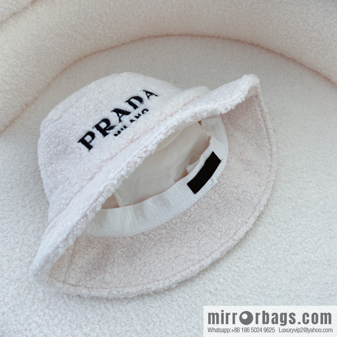 Prada embroidered logo lamb wool bucket hat