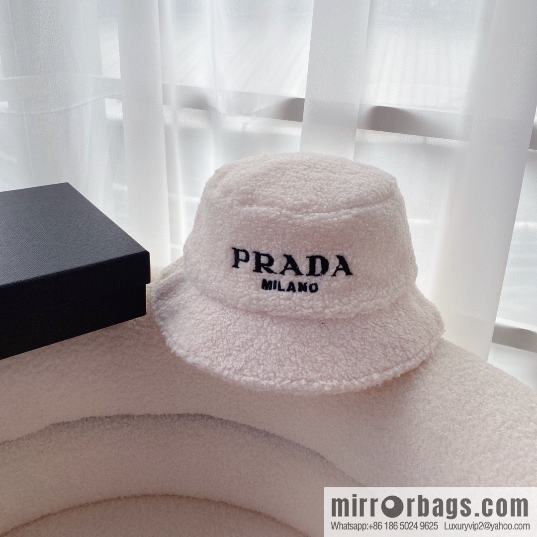 Prada embroidered logo lamb wool bucket hat
