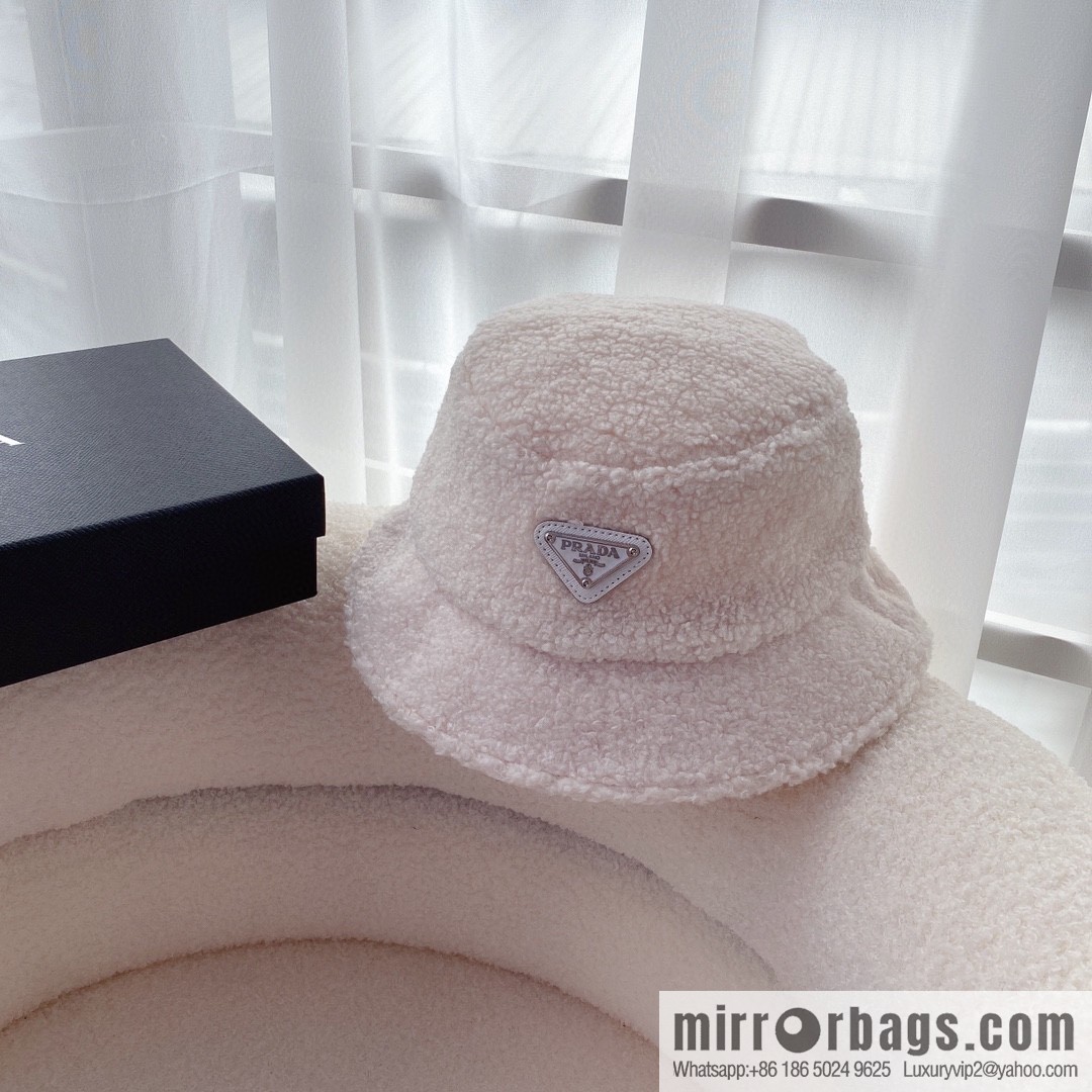 Prada embroidered logo lamb wool bucket hat