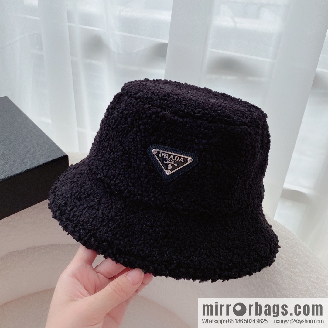 Prada embroidered logo lamb wool bucket hat