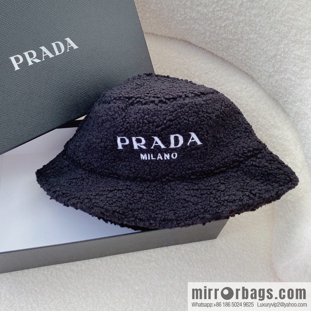 Prada embroidered logo lamb wool bucket hat