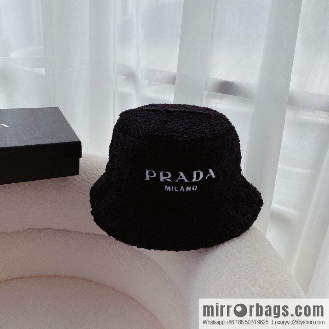 Prada embroidered logo lamb wool bucket hat