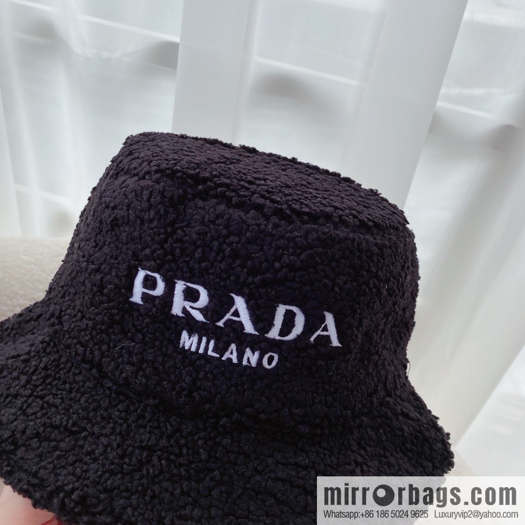 Prada embroidered logo lamb wool bucket hat