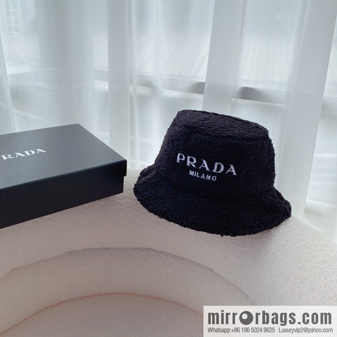 Prada embroidered logo lamb wool bucket hat