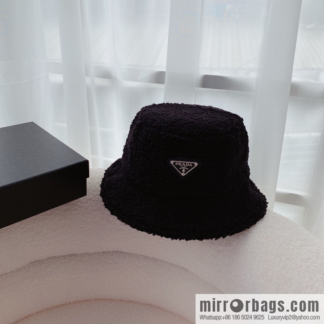 Prada embroidered logo lamb wool bucket hat
