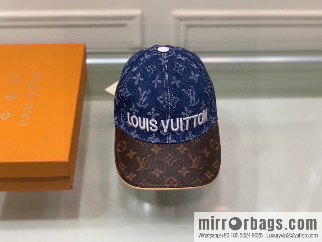 LV Louis Vuitton original denim fabric old flower splicing baseball cap