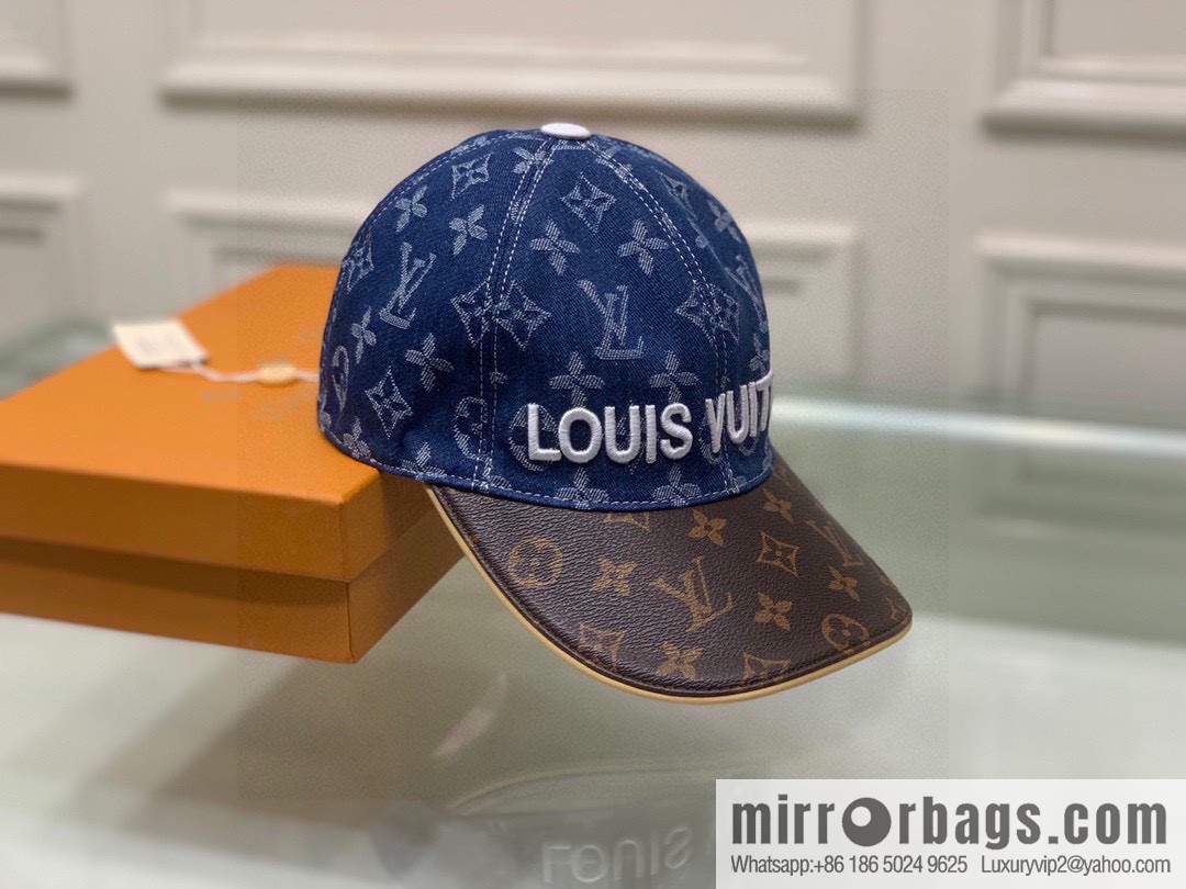 LV Louis Vuitton original denim fabric old flower splicing baseball cap