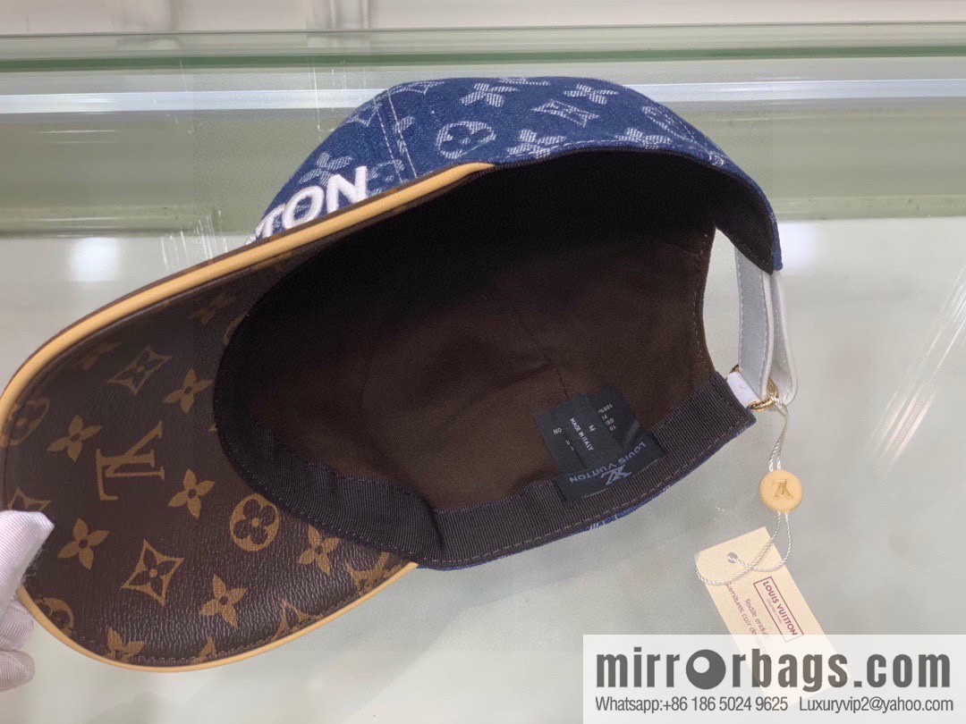 LV Louis Vuitton original denim fabric old flower splicing baseball cap