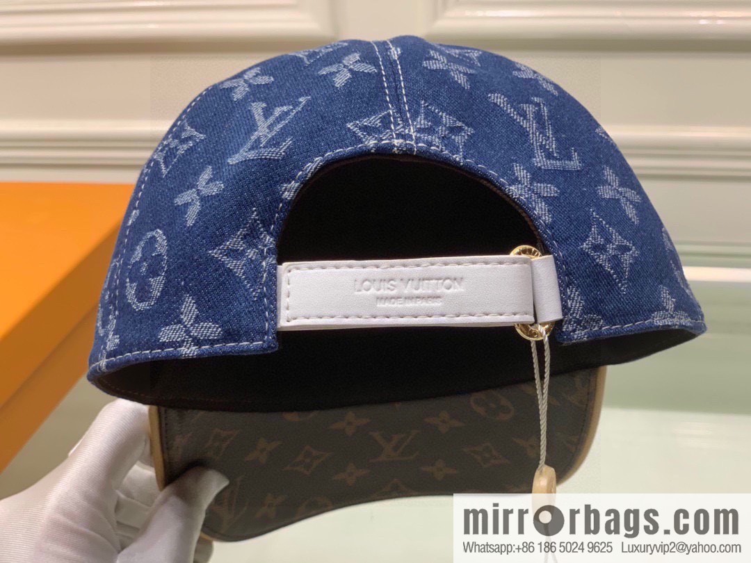 LV Louis Vuitton original denim fabric old flower splicing baseball cap