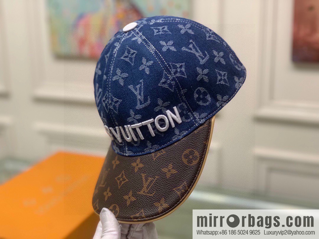 LV Louis Vuitton original denim fabric old flower splicing baseball cap
