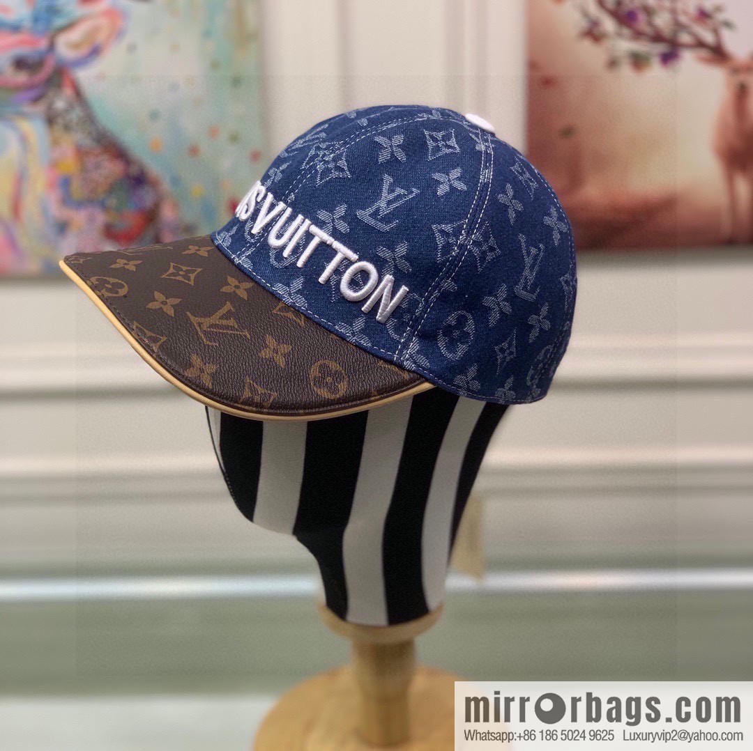 LV Louis Vuitton original denim fabric old flower splicing baseball cap