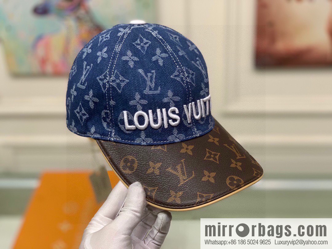 LV Louis Vuitton original denim fabric old flower splicing baseball cap