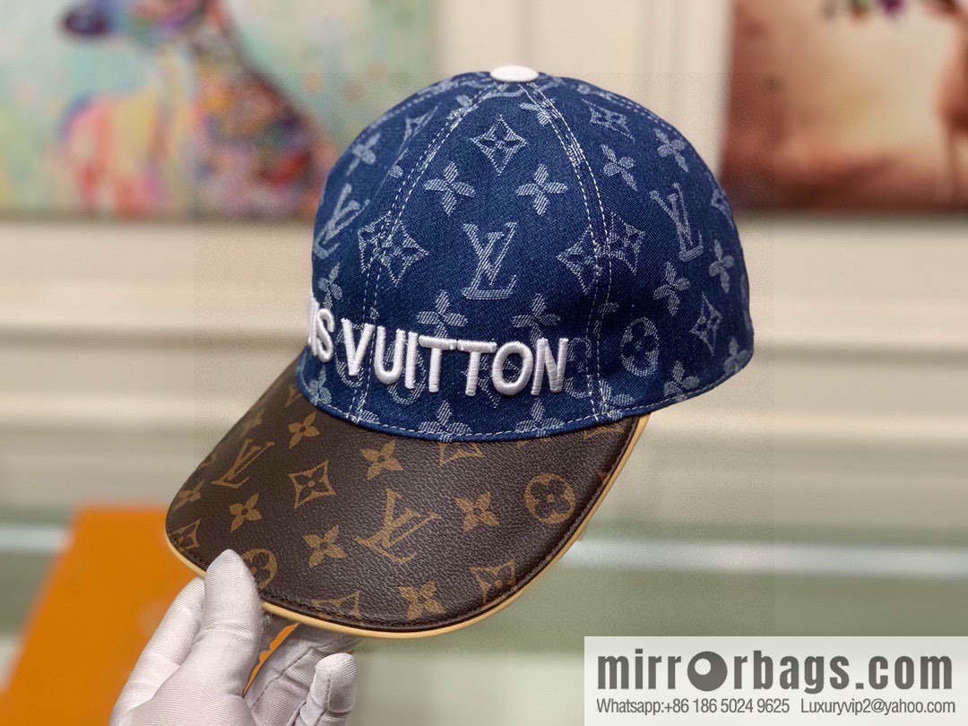 LV Louis Vuitton original denim fabric old flower splicing baseball cap