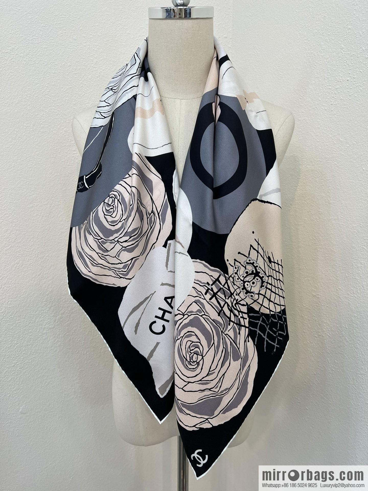 Chanel color matching camellia 100% silk scarf