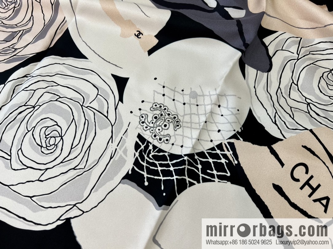 Chanel color matching camellia 100% silk scarf
