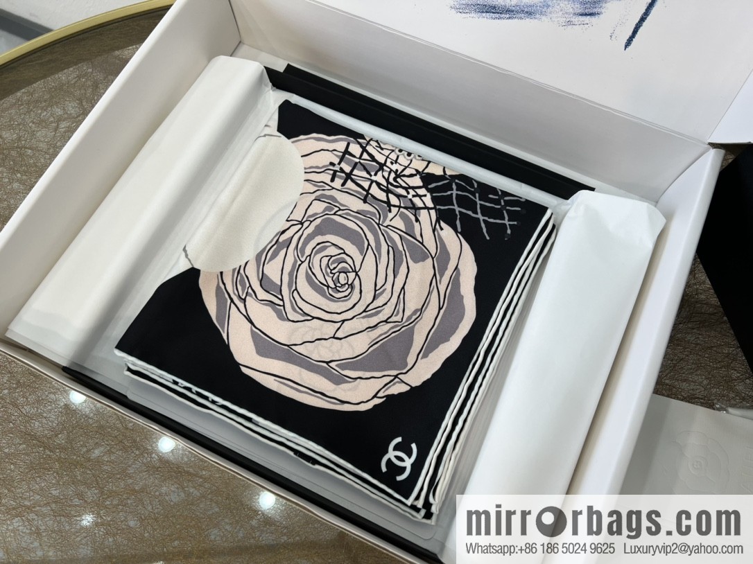 Chanel color matching camellia 100% silk scarf