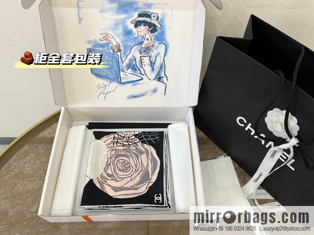 Chanel color matching camellia 100% silk scarf