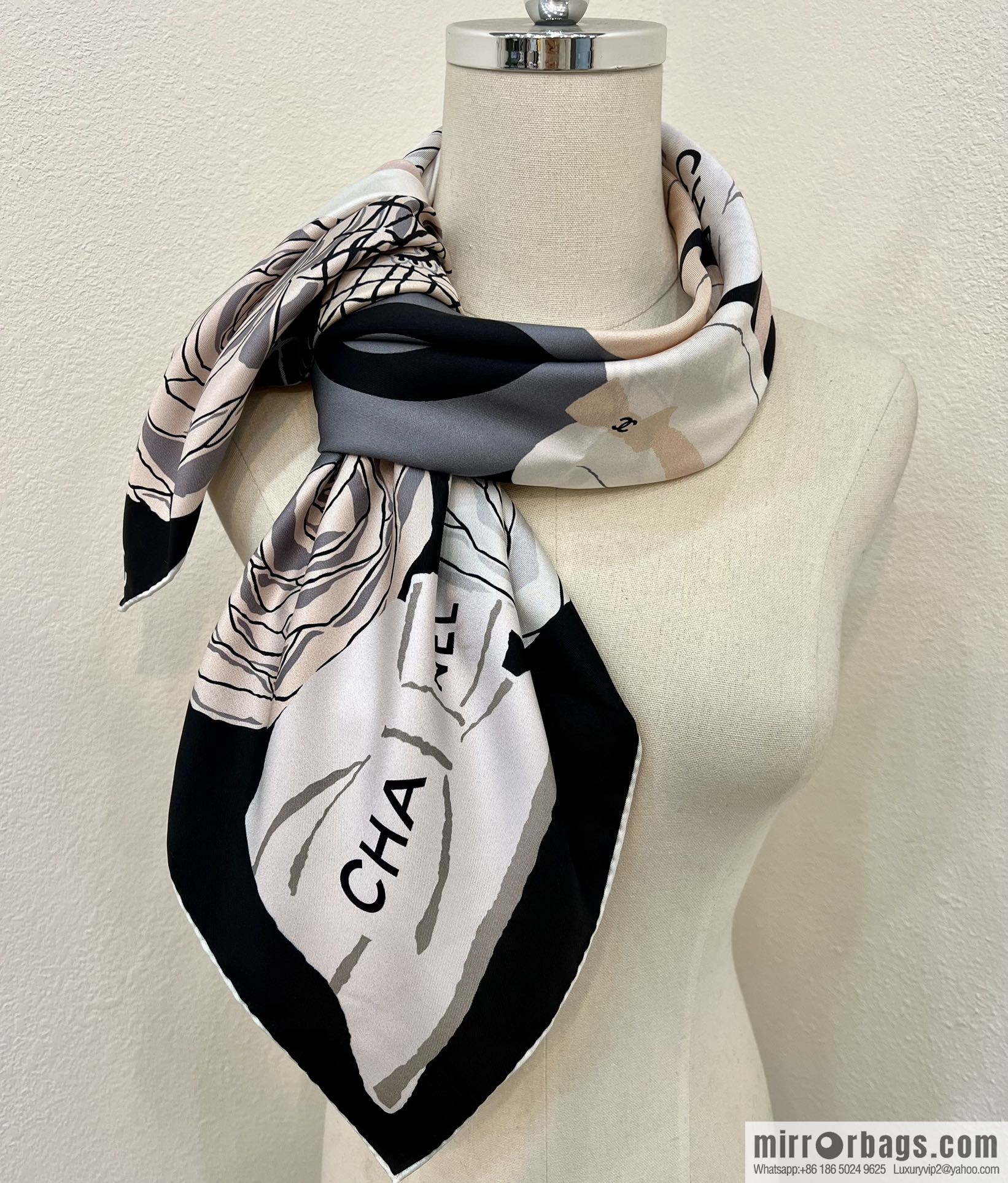 Chanel color matching camellia 100% silk scarf