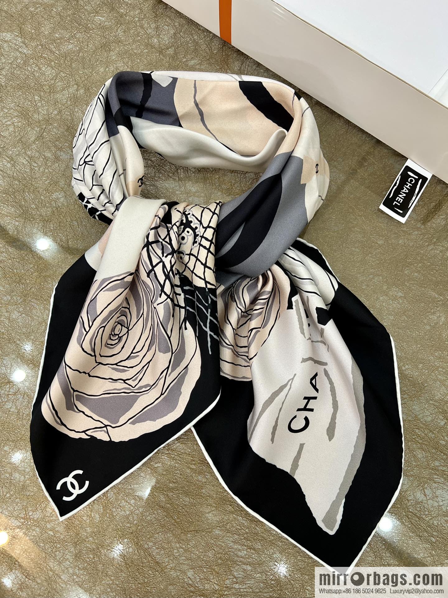 Chanel color matching camellia 100% silk scarf