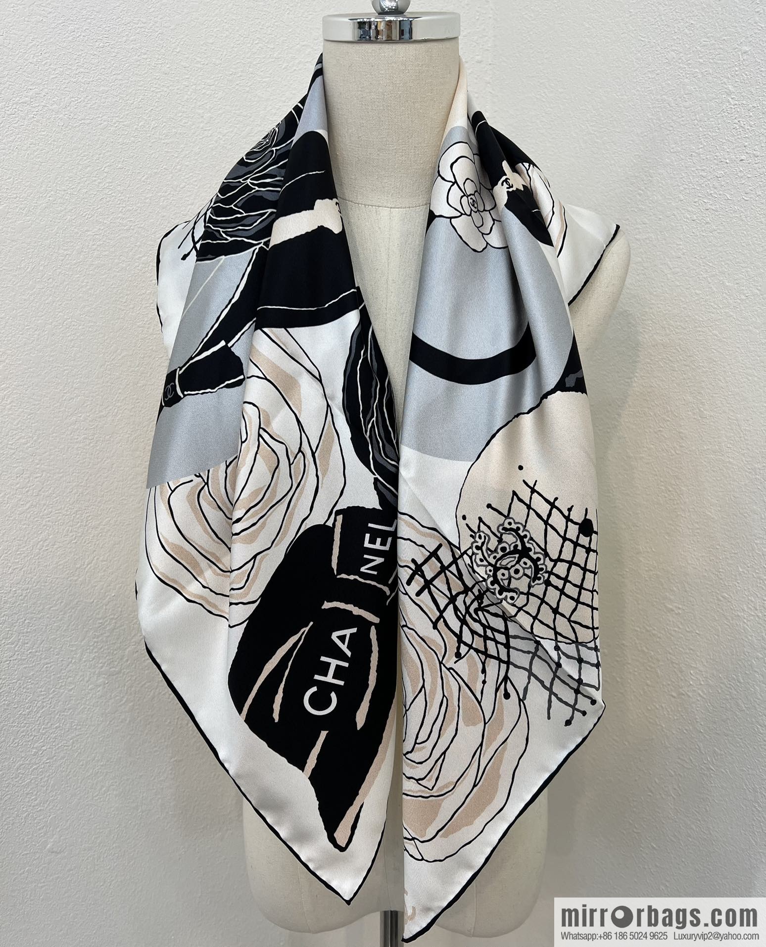 Chanel color matching camellia 100% silk scarf