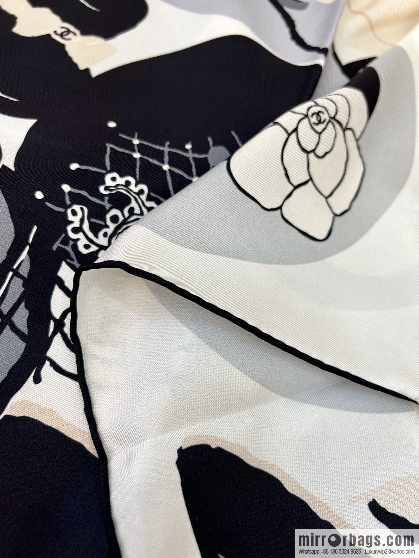 Chanel color matching camellia 100% silk scarf
