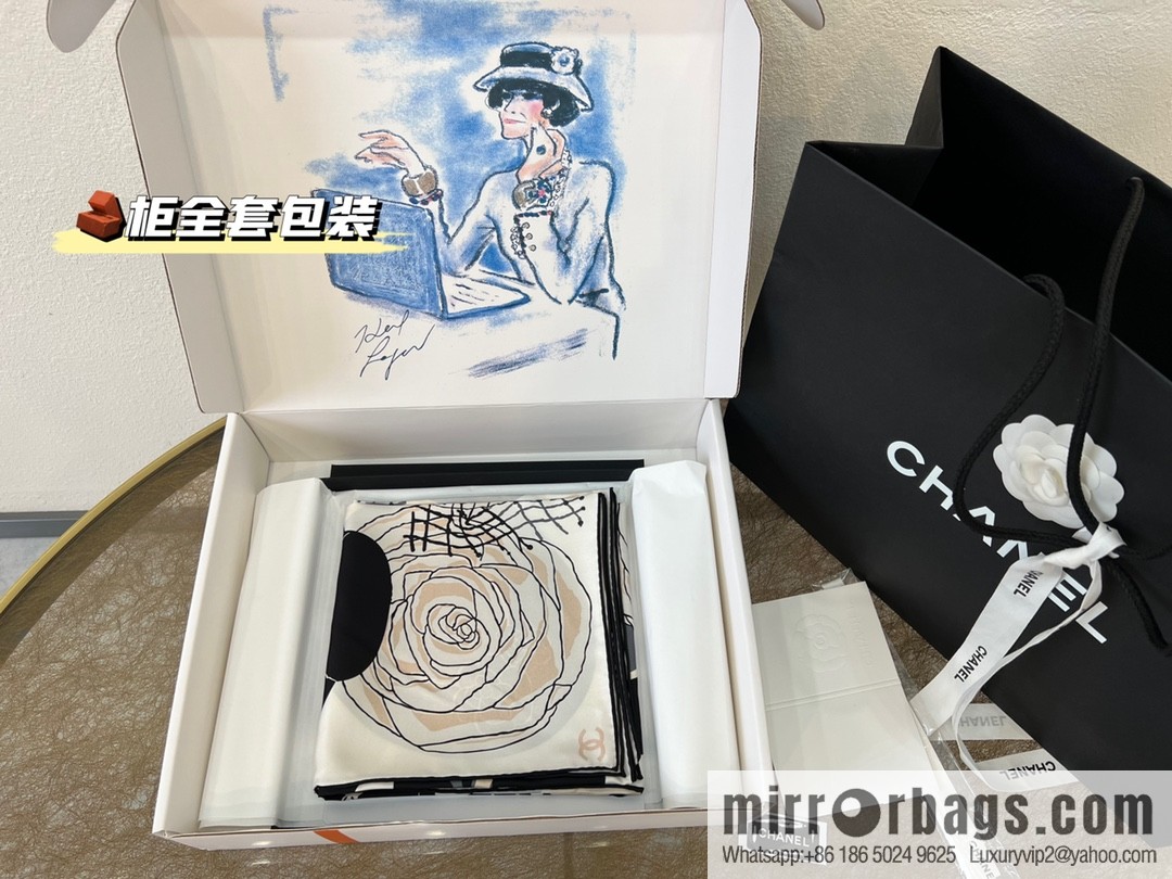 Chanel color matching camellia 100% silk scarf