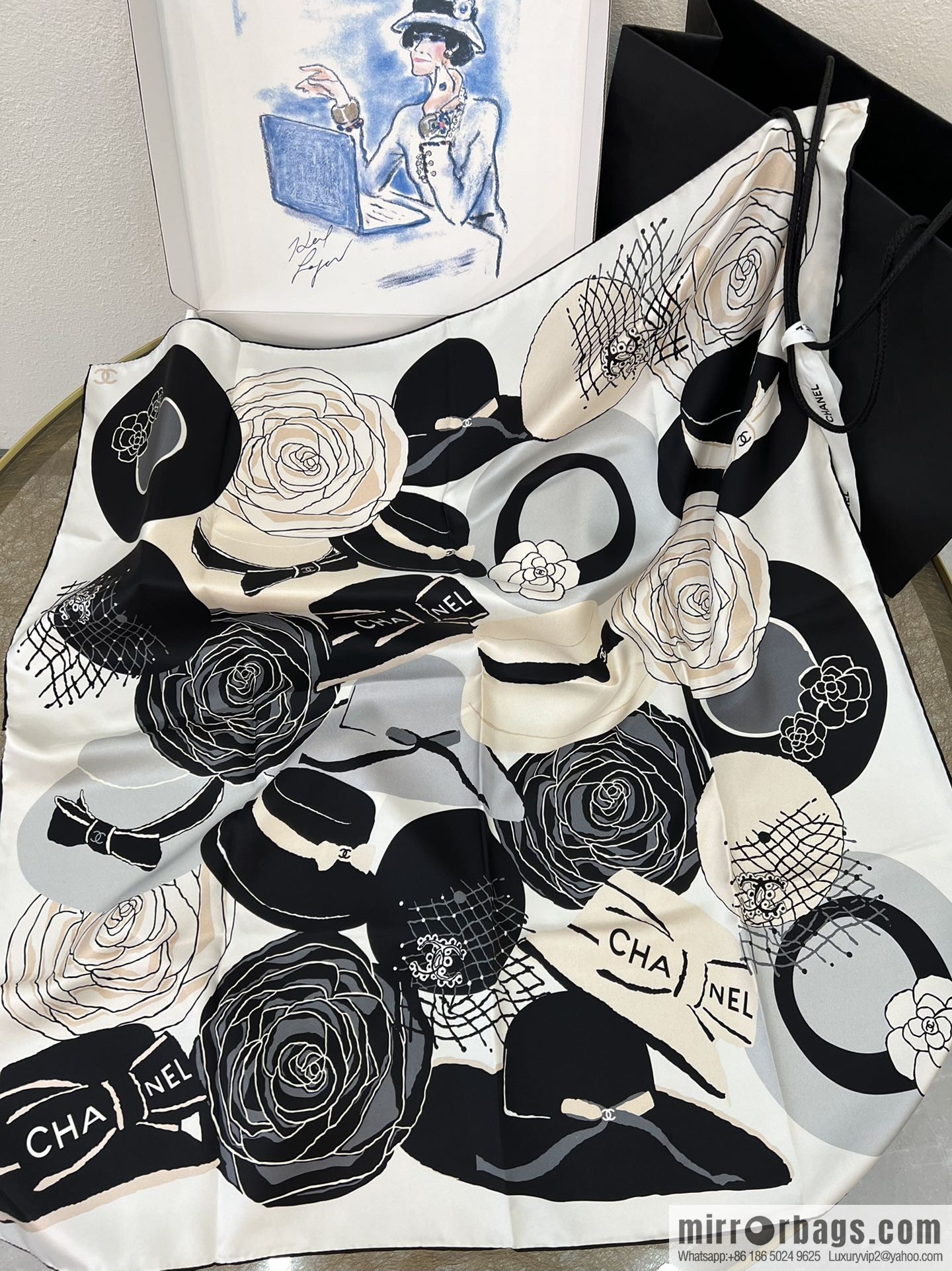 Chanel color matching camellia 100% silk scarf
