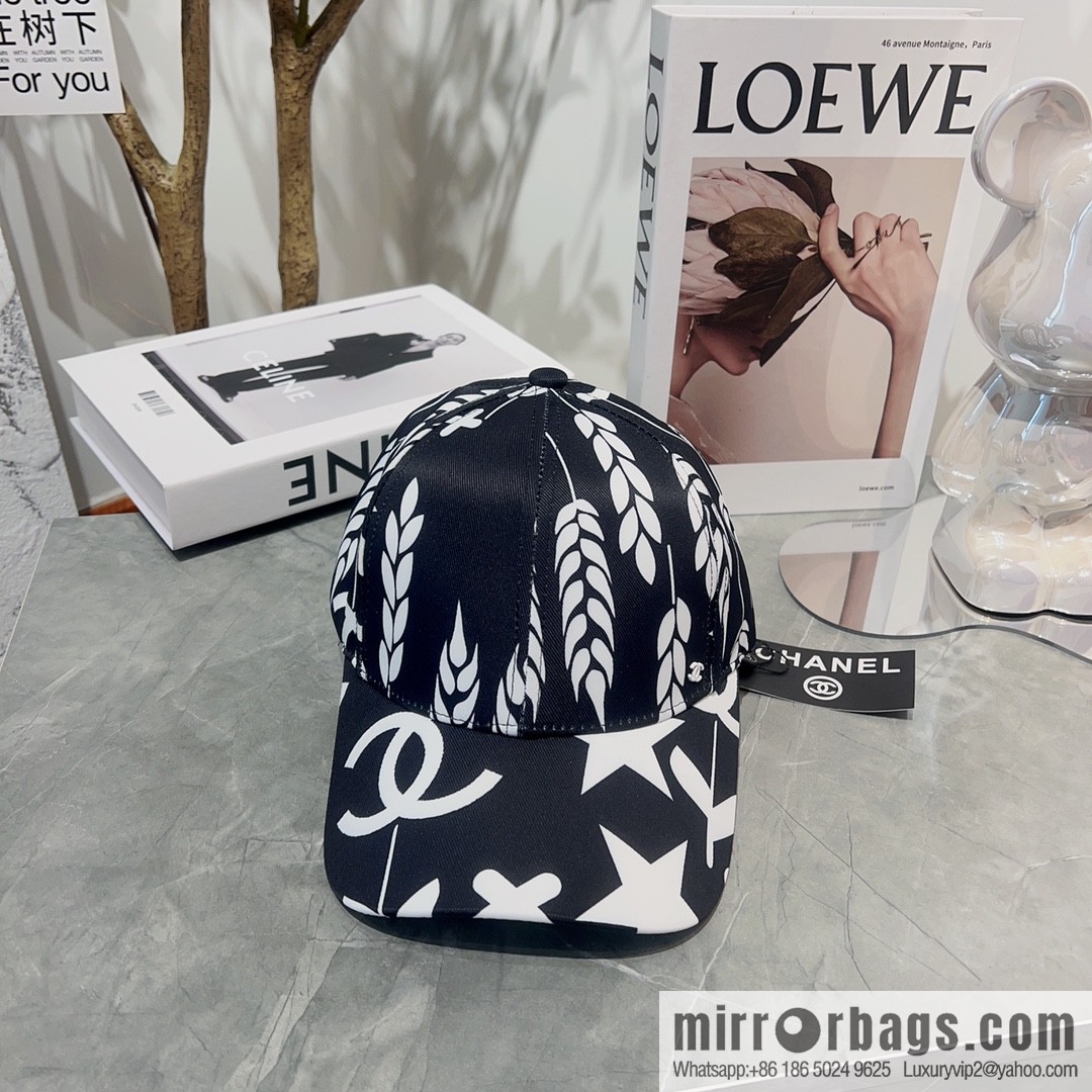 Chanel color-matching black and white flower cap