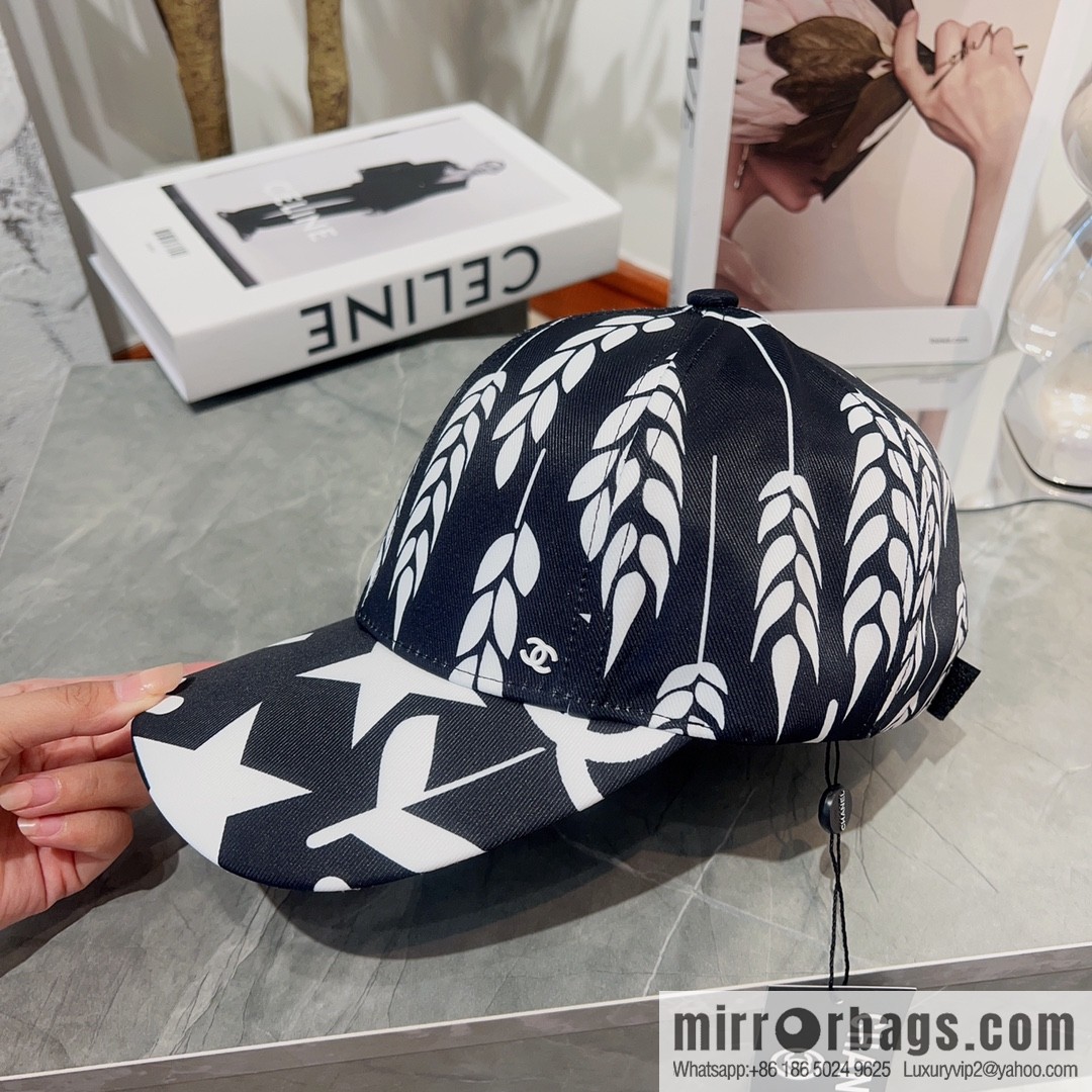 Chanel color-matching black and white flower cap