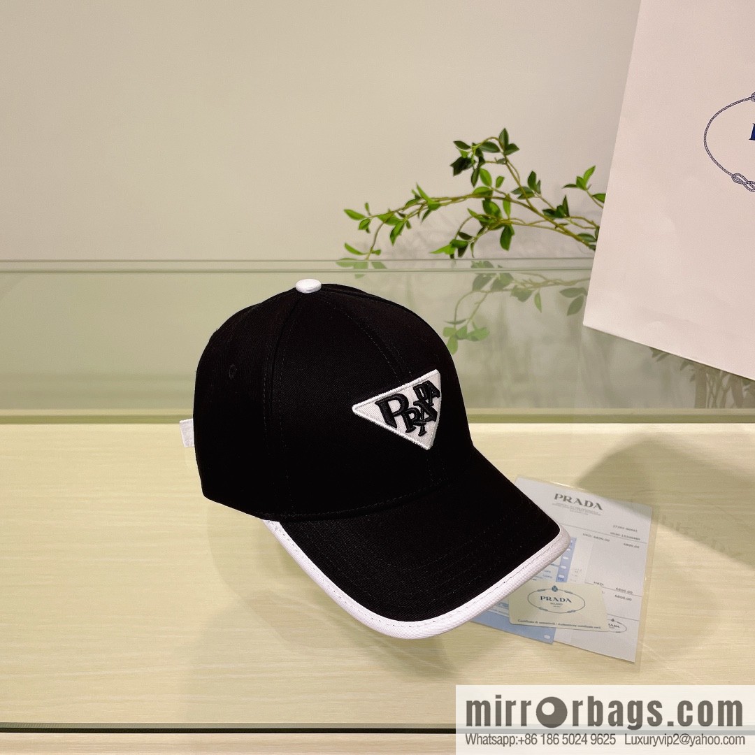 PRADA Prada new embroidered classic triangular label street cotton baseball cap