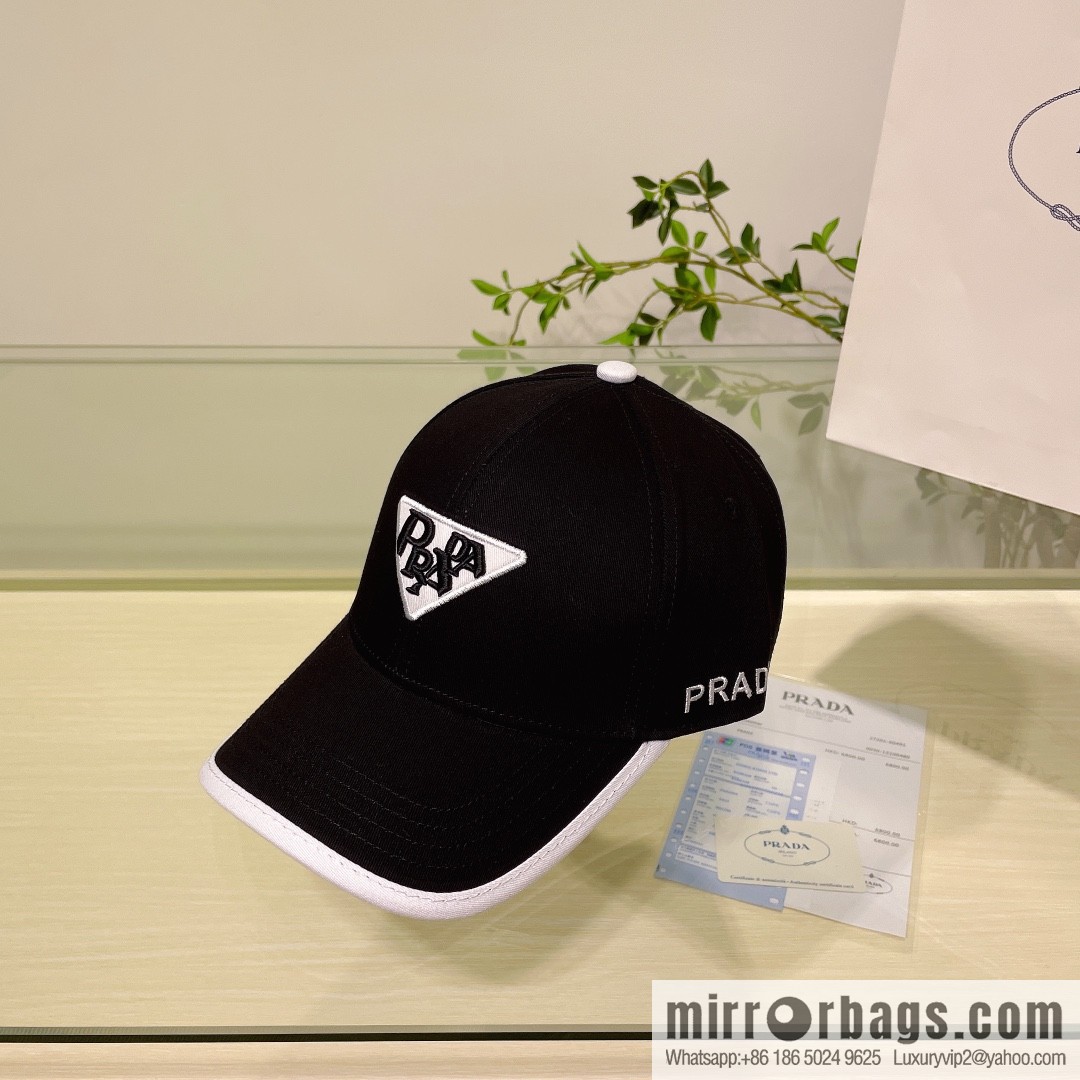 PRADA Prada new embroidered classic triangular label street cotton baseball cap