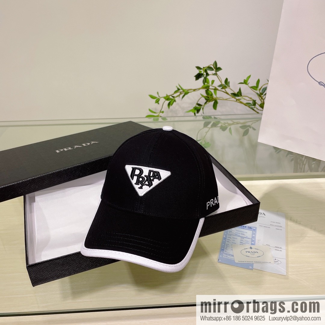 PRADA Prada new embroidered classic triangular label street cotton baseball cap