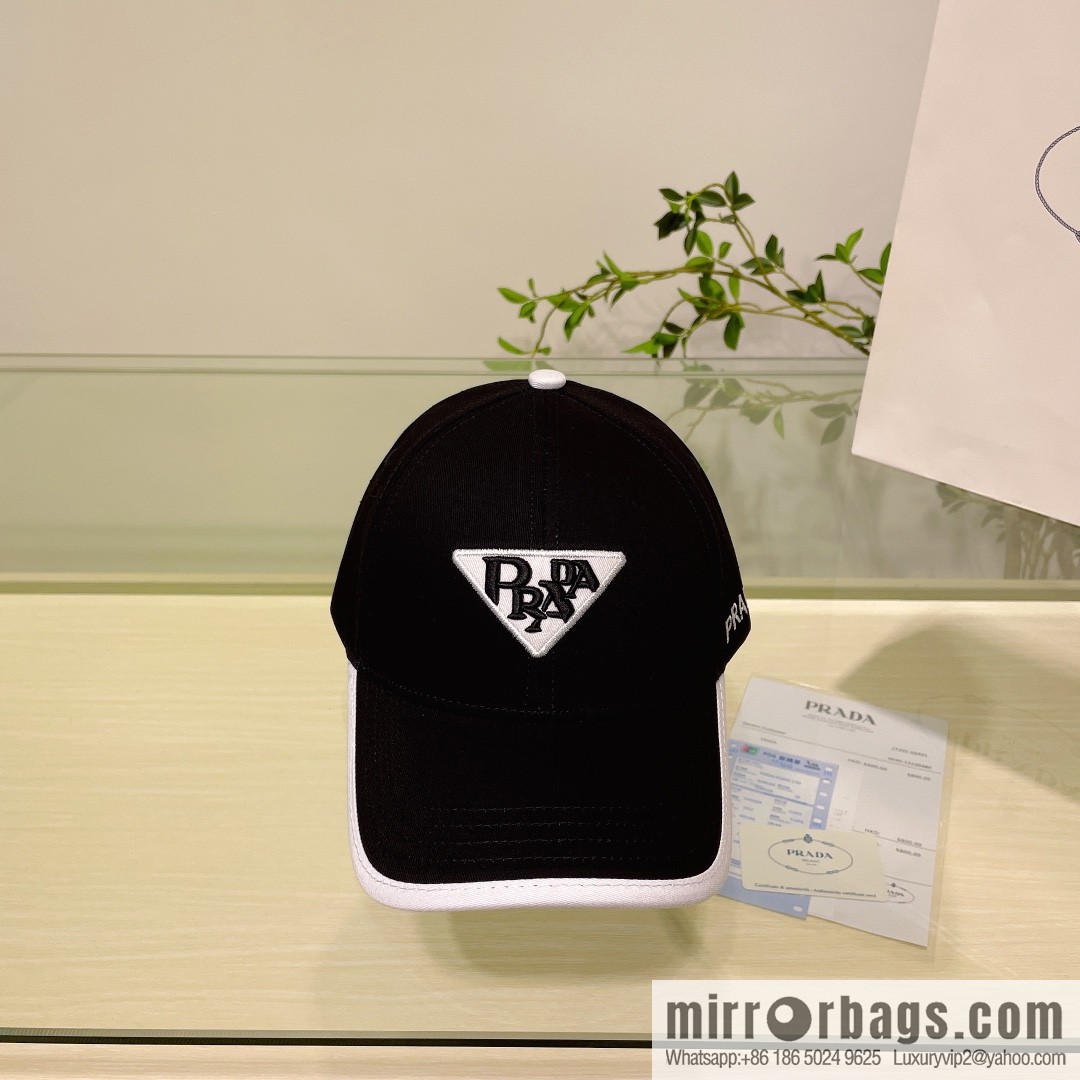 PRADA Prada new embroidered classic triangular label street cotton baseball cap