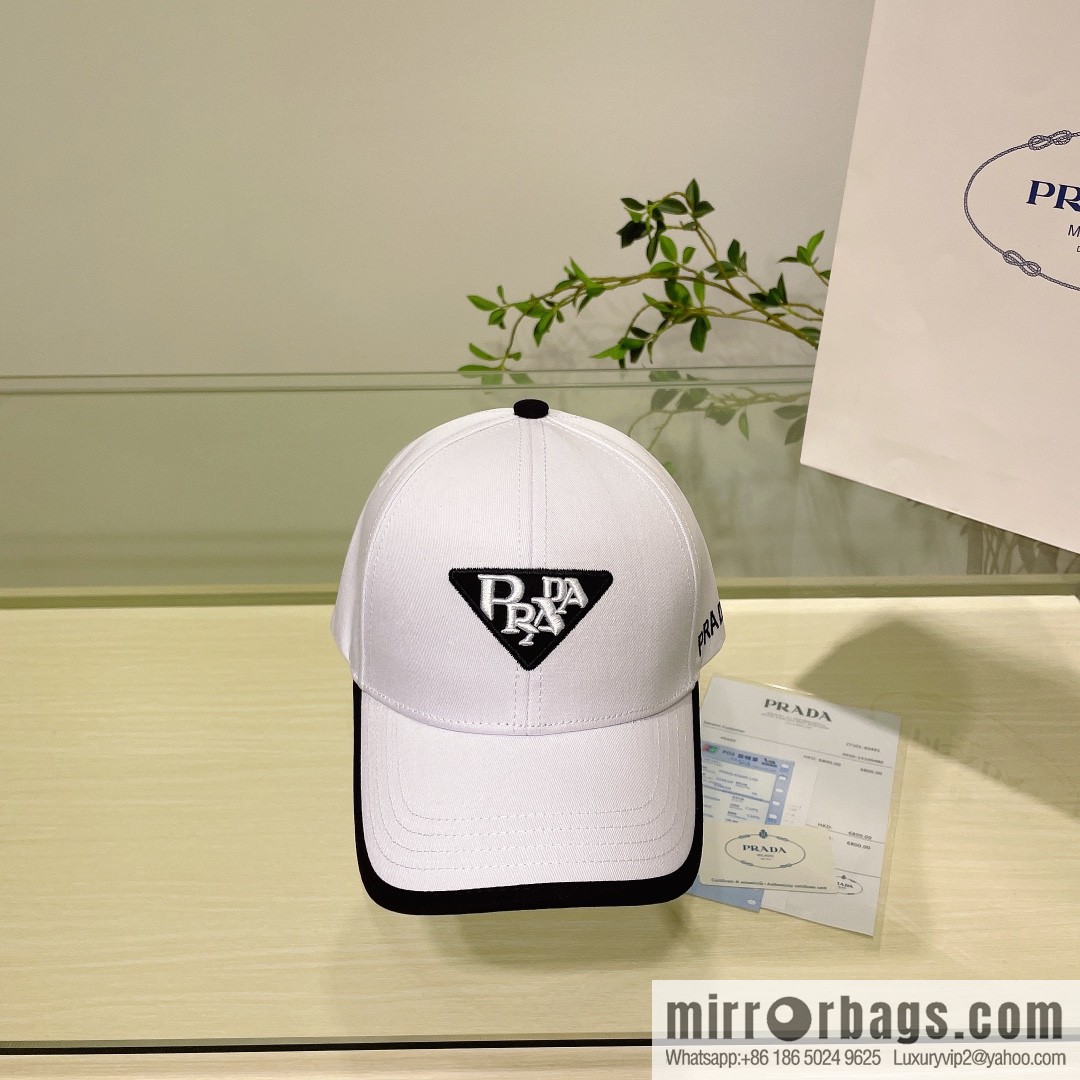 PRADA Prada new embroidered classic triangular label street cotton baseball cap