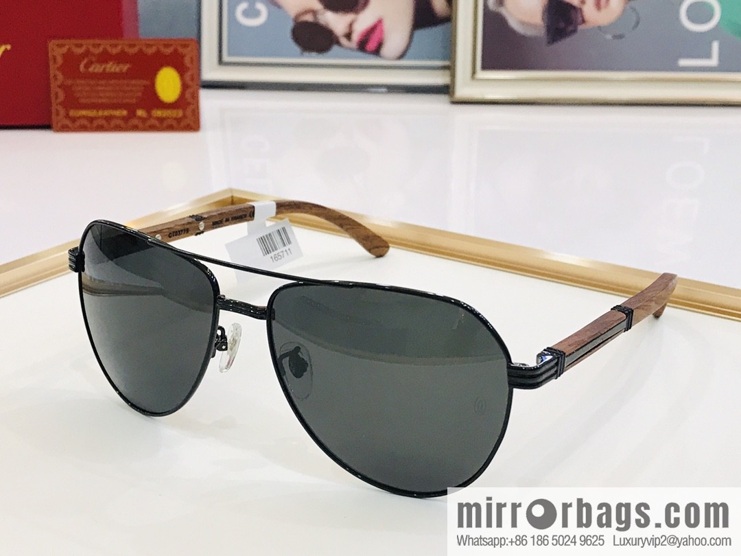 Cartier Wooden Temple Men's Sunglasses