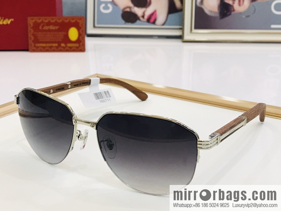 Cartier Wooden Temple Men's Sunglasses