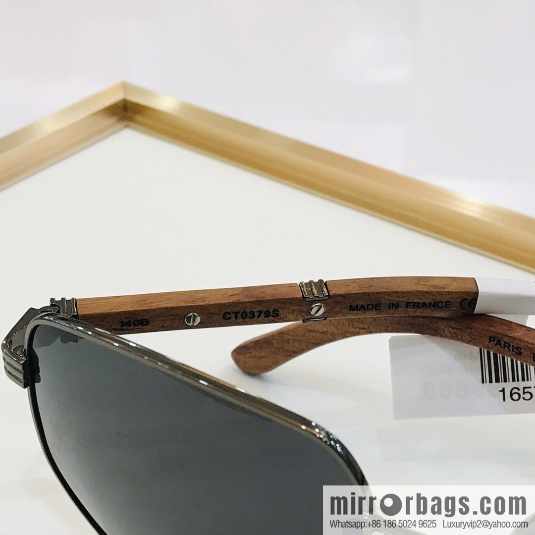 Cartier Wooden temple metal frame men's sunglasses