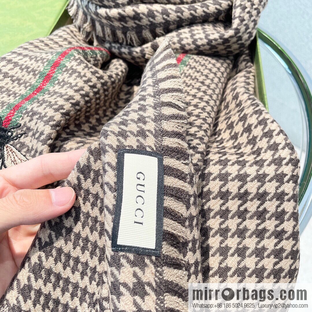 GUCCI Gucci Classic Thousand Birds Grid Cashmere Scarf