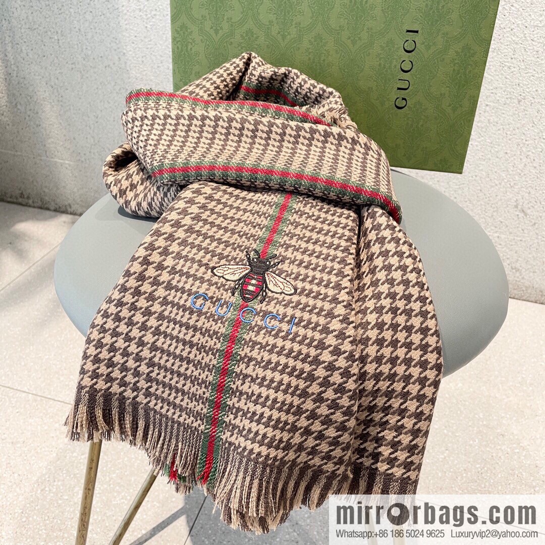 GUCCI Gucci Classic Thousand Birds Grid Cashmere Scarf