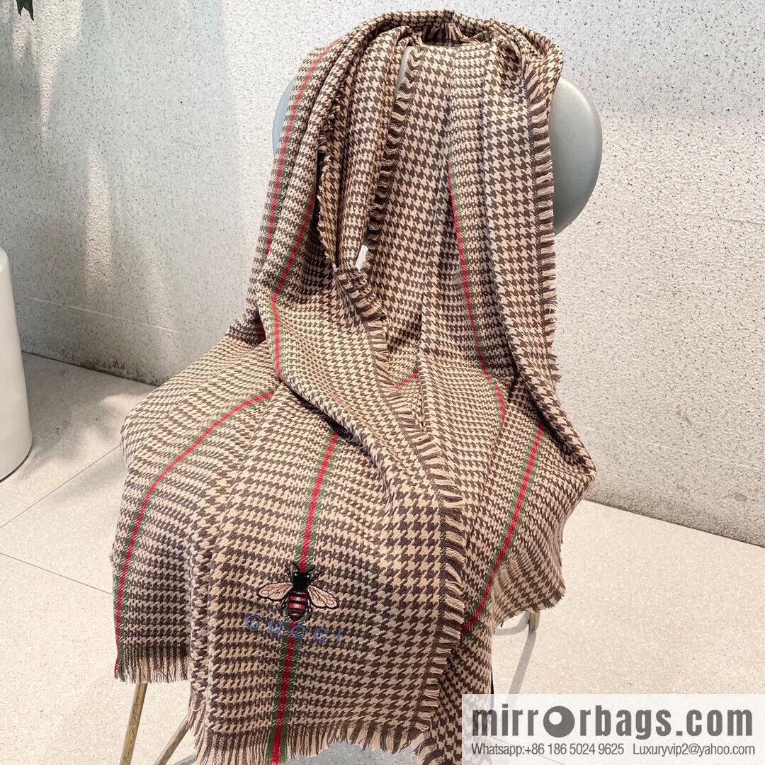 GUCCI Gucci Classic Thousand Birds Grid Cashmere Scarf