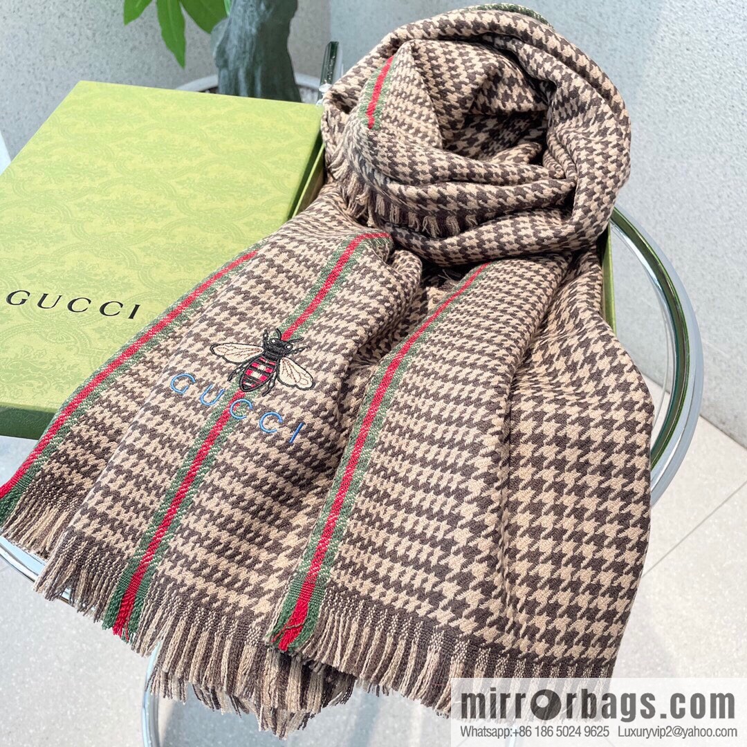 GUCCI Gucci Classic Thousand Birds Grid Cashmere Scarf