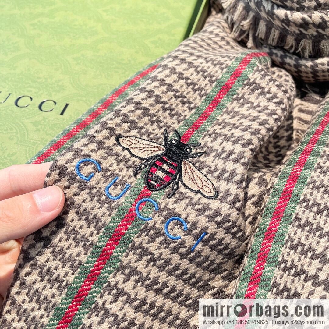 GUCCI Gucci Classic Thousand Birds Grid Cashmere Scarf