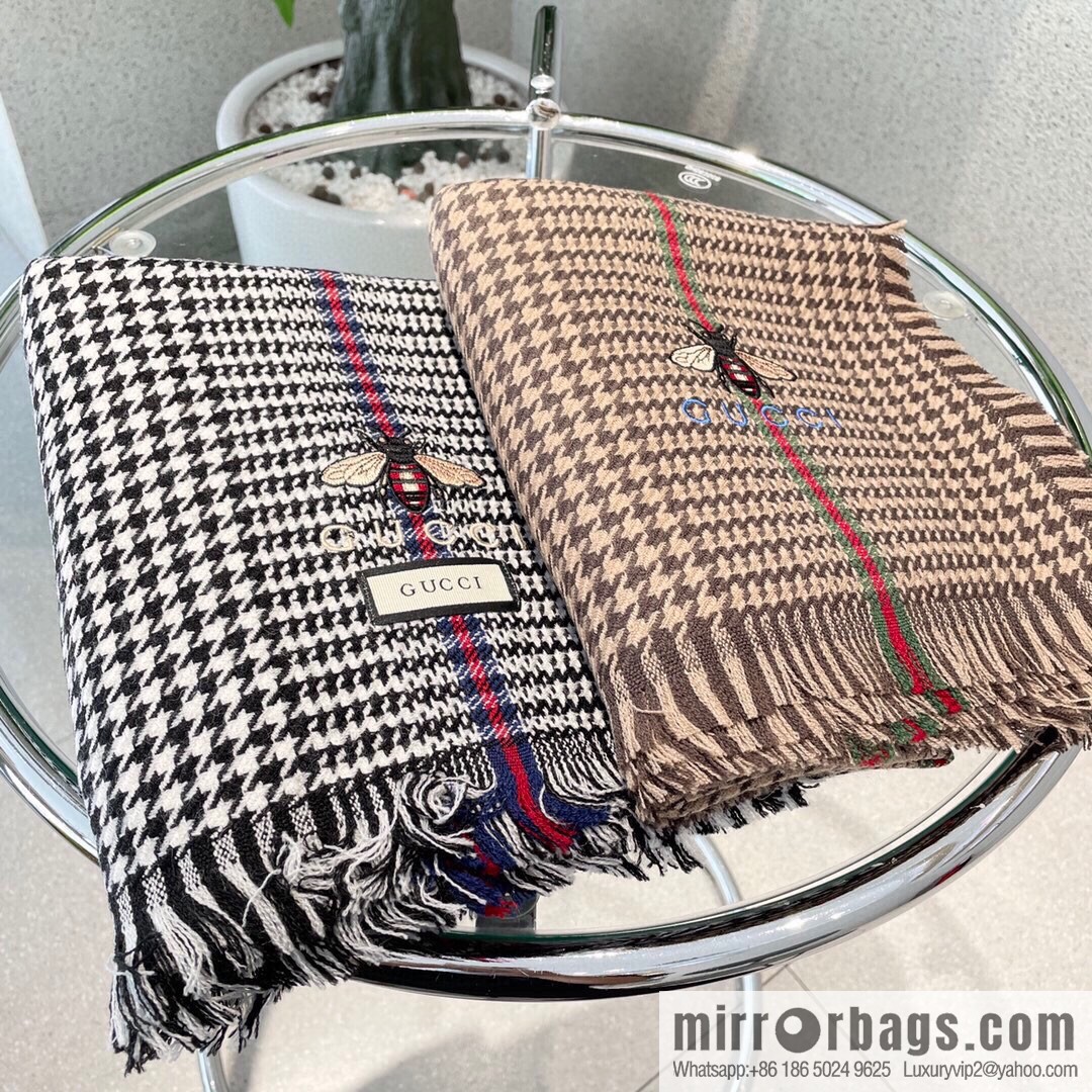 GUCCI Gucci Classic Thousand Birds Grid Cashmere Scarf