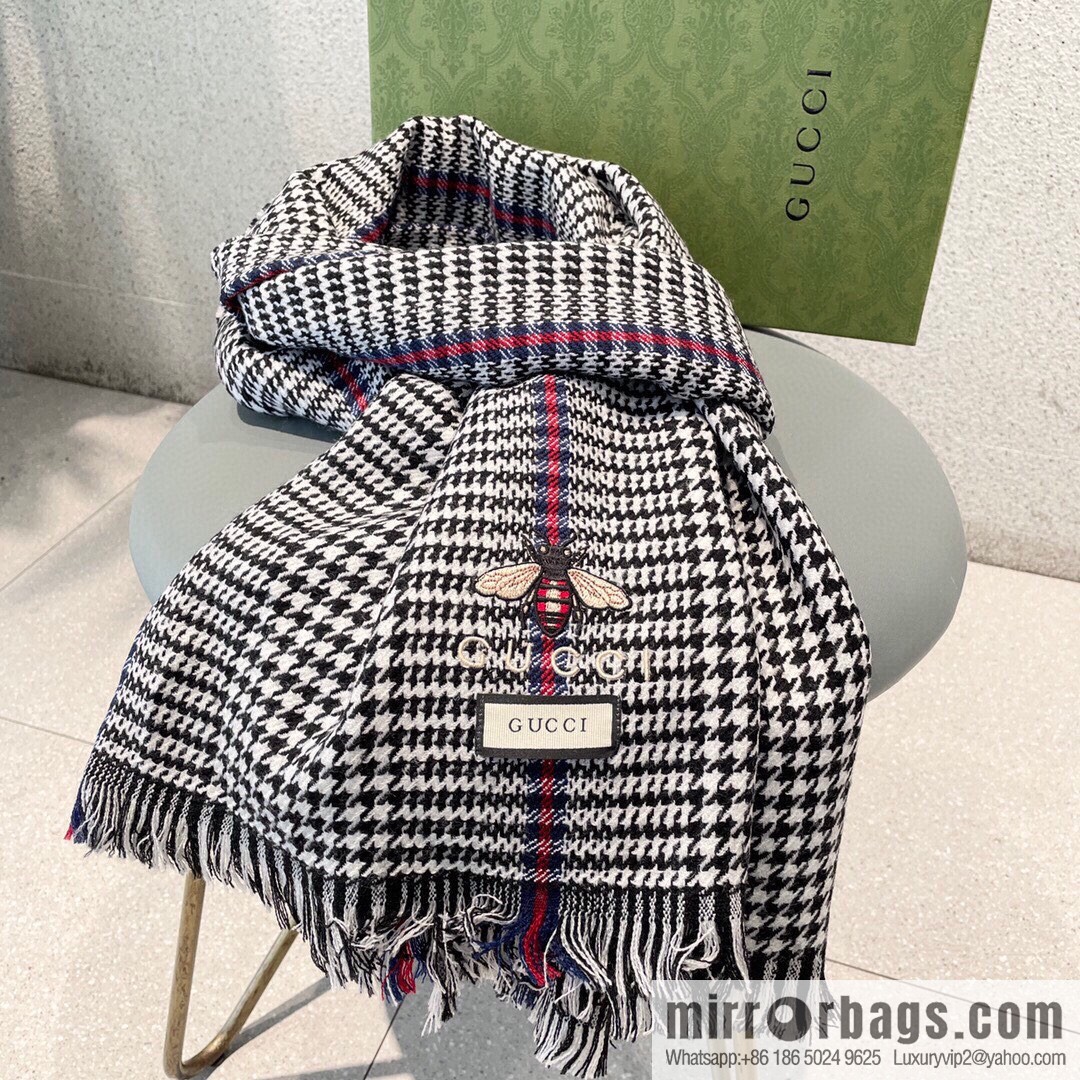GUCCI Gucci Classic Thousand Birds Grid Cashmere Scarf
