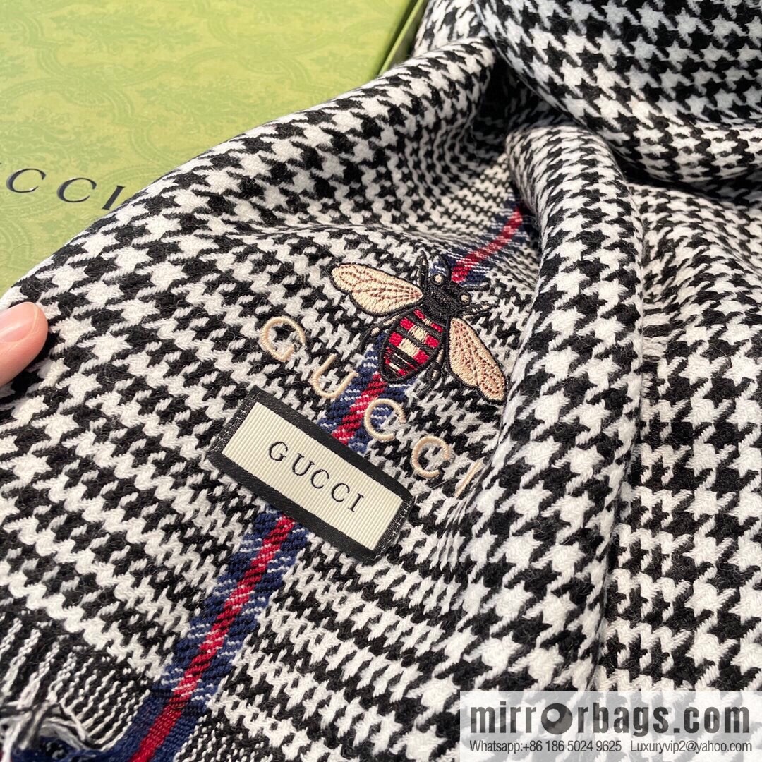 GUCCI Gucci Classic Thousand Birds Grid Cashmere Scarf