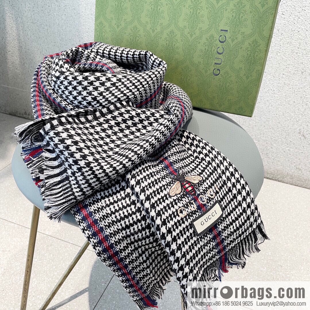 GUCCI Gucci Classic Thousand Birds Grid Cashmere Scarf
